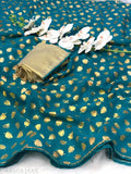 Printed Georgette Chiffon saree, affordable Indian designer saree with Zari Woven Net pattern on display