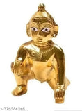Brass Krishna idol - Pure brass Laddu Gopal petal murti (Pack of 2), Indian handcrafted Krishna statue for home decor, 15cm x 10cm x 15cm in size