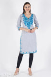GreyBlue Woolen Kurti with embroidered details, perfect for winter casual or formal wear. Indian handcraft." (124 characters)