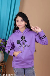 Purple sleeveless girls hoodie with printed net design, ideal for everyday comfort and style. Size: 9-15 years