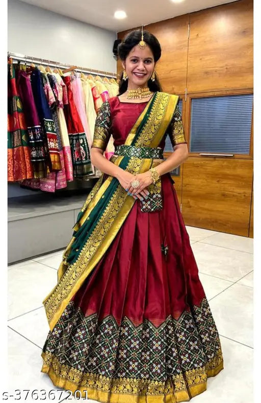 Pretty Fancy kids' art silk net lehanga cholis set, free size 40in waist & 42in length, Indian origin