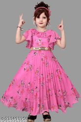 Cotton blend embellished maxi dress for girls aged 3-12 years, stylish high low gown perfect for parties and festivals