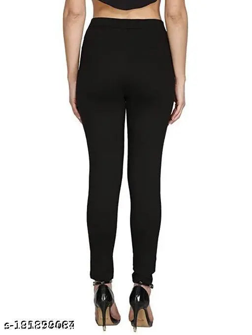 Embellished net modal jeggings, black girl/women's ultra-soft fabric for casual occasions. Available in sizes 28, 30, 32, 34, and Free Size. Made in India