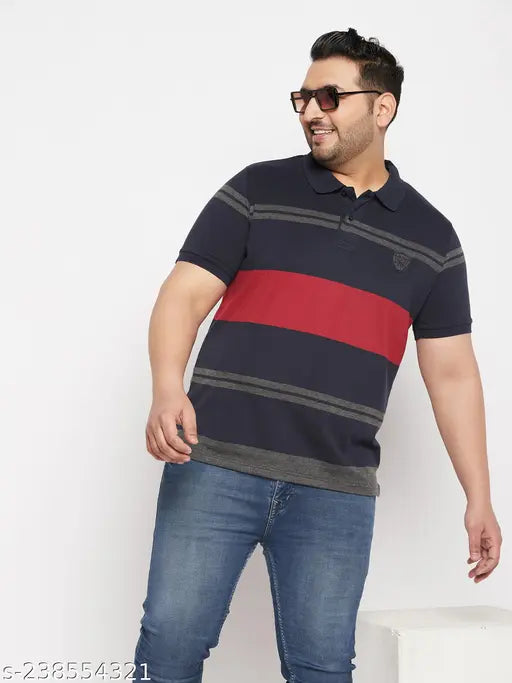 Austivo Men's striped cotton blend t-shirt, short sleeves, size XXXL