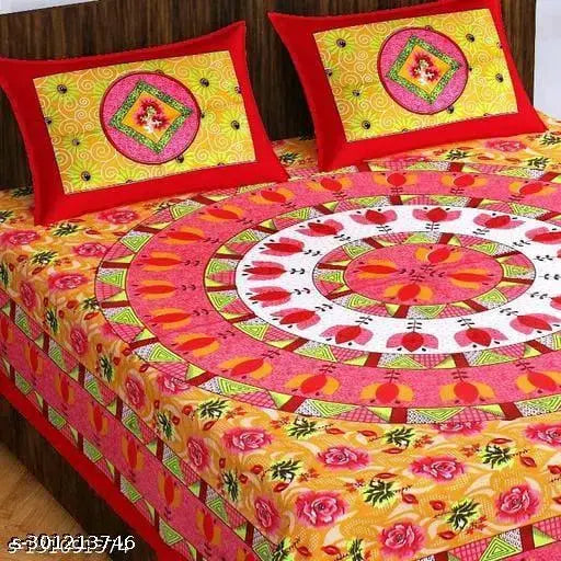 Attractive cotton ethnic motif flat sheets with 2 pillow covers - vibrant, superfine, summer-ready bedroom essential