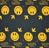 Madhu Textile black glace cotton double bed sheet set with 2 pillow covers, 90x90 inches & 16x26 inches, cheerful smile pattern for kids, summer use