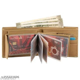 Men's beige artificial leather wallet with 7 card slots, solid pattern and 5 compartments. Brown vintage stylish mens wallet for casual, travel, or formal use