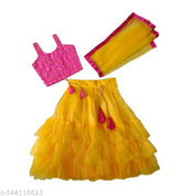 Embellished satin and net lehenga choli for princesses, Indian-made scenic stitch design, size options from 6 months to 8 years