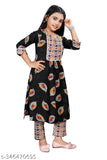 Cotton printed straight dhoti kurta for girls, three-quarter sleeves, calf length, available in sizes 4-5 years to 13-14 years, Indian fashion for kids