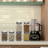 Transparent airtight glass cube jars, 1000ml each, stylish pack of 6 for kitchen storage