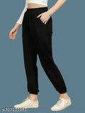 Black cotton blend jogger, solid design, loose-fitting casual wear for everyday use. Made in India (Size 26/28/30/32/34/36/38)