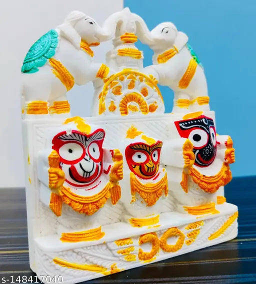 Marble handicraft Lord Jagannath, Balabhadra, and Devi Shubhadra idols (10cm x 10cm x 1.5cm) - exquisite Indian artifact for home decor or temple