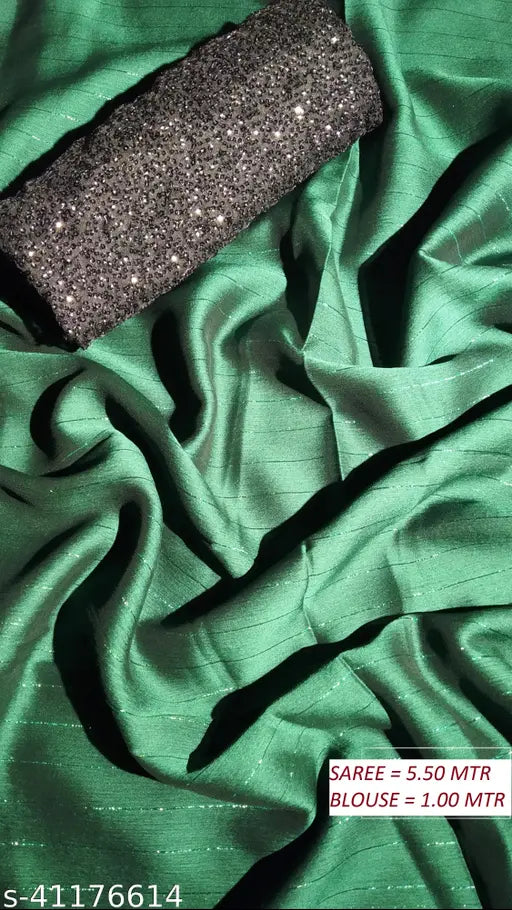 Attractive chiffon silk saree with sequin blouse, Indian hand-embroidered, free size (5.5m length)