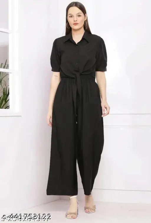 Crepe and polyester sleeveless jumpsuit with shrug for girls in solid color, XS-M sizes from India