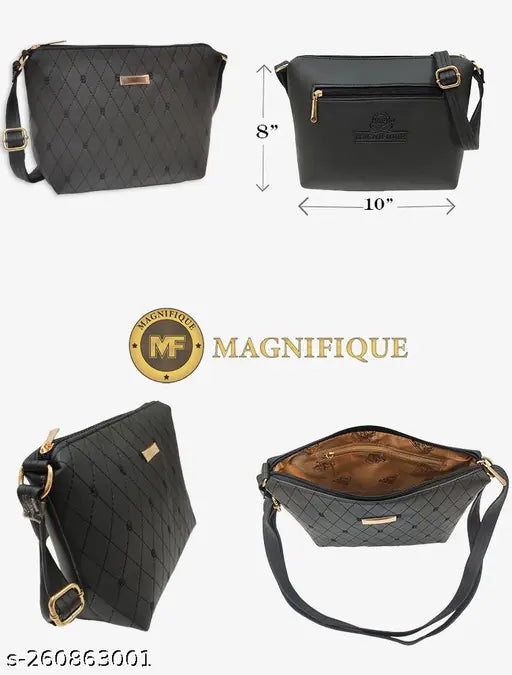 White PU checked net Magnifique sling bag for women, two compartments