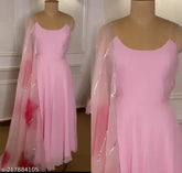 XXL Georgette gown with digital print organza dupatta, Indian bridal wear on mannequin