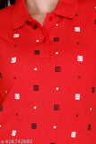Red cotton blend printed polo t-shirt for women, stylish women's polo neck t-shirt on hanger, half sleeve, India origin