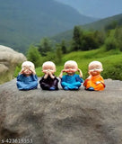 Laughing Buddha Monk Resin Idol: 4 miniature figurines, 4cm breadth x 5cm height, Indian crafted religious idols for car decor or home decor, capturing serene expressions and peaceful postures