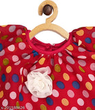 Maroon cap sleeve midi-knee length festive wedding dress, printed net, polyester fabric for creative kids play