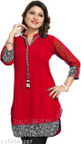 Red and white solid A-line Georgette kurta with three-quarter sleeves by Meher Impex for women