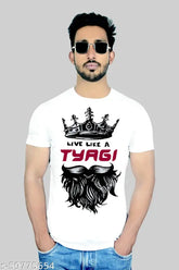 Trendy cotton silk short-sleeve men's t-shirt with printed design, India origin