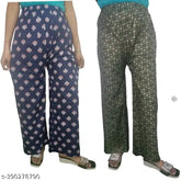 Rayon floral print plazo trousers, elastic waistband with drawstring, various sizes available, Indian origin