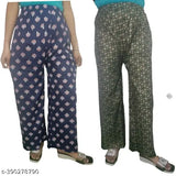 Rayon floral print plazo trousers, elastic waistband with drawstring, various sizes available, Indian origin