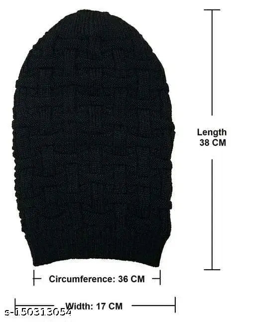 Black wool beanie, solid pattern, cozy winter accessory from India