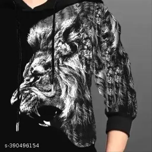 Black cotton blend kids hoodie pack of 2, printed lion and Paris motif for boys and girls sizes 2-16 years, India origin