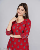 Women's Rayon Printed A-line Kurta and Palazzo Set, ideal for ethnic wear. Perfect for college, office, or small occasions. Long straight kurta perfect for professional settings. Can be worn by women of all professions. Made in India