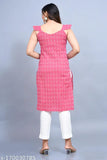 Pink cotton kurta with printed butterfly sleeves, sleeveless style for women in XS-XL sizes. Beautiful quality Indian-made pink kurta looks amazing with white pants or jeans." (125 characters)