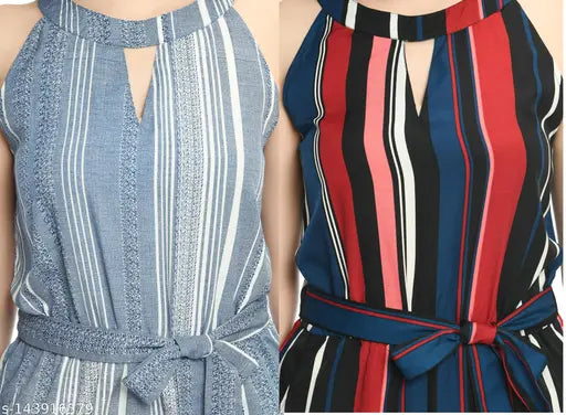 Multicolor crepe jumpsuit for women, printed net pattern, sleeveless, made by AREEBA FASHION, size L (Bust 38", Length 57", Waist 32"). Indian brand offering best quality products at affordable prices