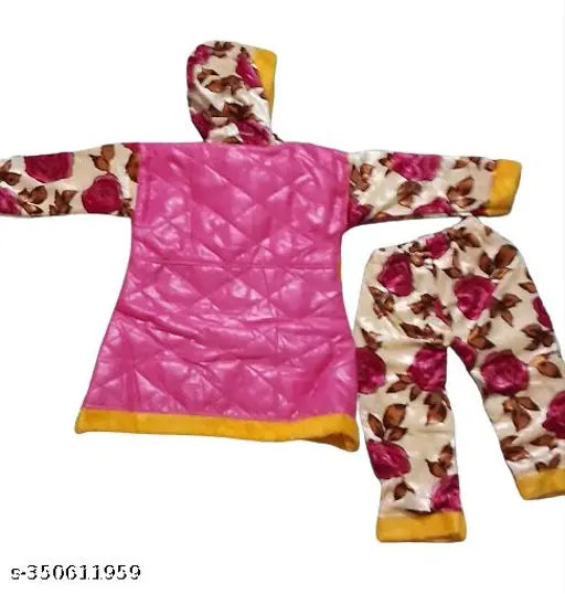 Wool girls western dress, long sleeves, printed net pattern, size 0-1 years, Indian origin