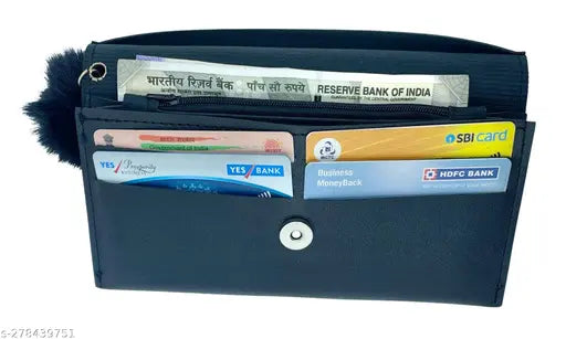 PU embellished ladies wallet with card holder, free size (L8in x W5in), ideal for everyday essentials