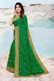 Bottle Green Vichitra Silk Embroidered Bridal Saree with Satin Silk Separate Blouse, Indian made