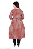 Woolen orange check frock with three-quarter sleeves, stylish long dress pattern on Indian rack