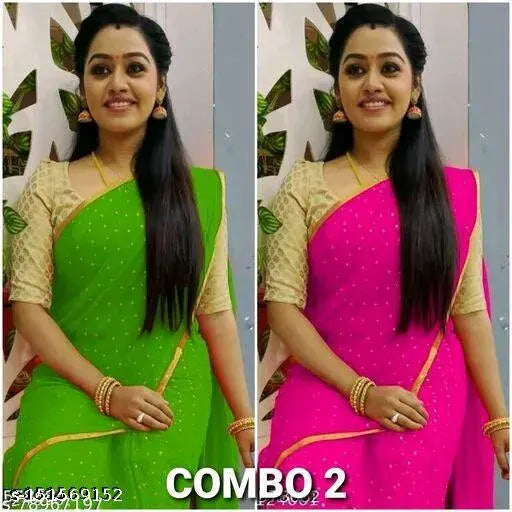 Aardiva Foil Print chiffon saree combo with jacquard blouse, Indian hand-embroidered printed design on free size (5.5m, 0.8m)