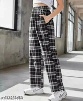 Women's cotton checked plaid trousers from the Western trending new collection for winter and summer. Sizes: 24 (waist 24, hip 30), 26 (waist 26, hip 32), 28 (waist 28, hip 34), 30 (waist 30, hip 36). India origin