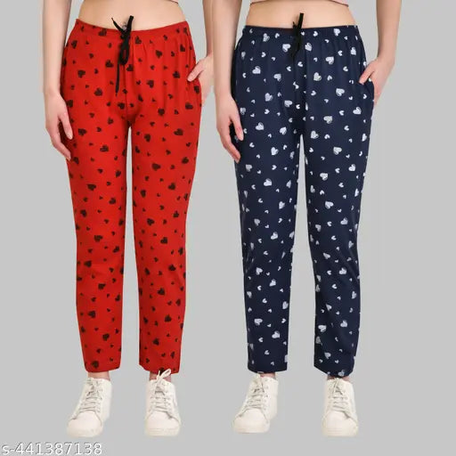 Trendy cotton blend maxi women's trackpants pack 2, soft lower for casual/fusion wear, great stitching and color-fast design, India origin