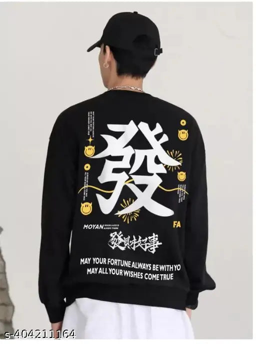 Men's cotton blend white, black & yellow printed typography round neck t-shirt, long sleeves. Cool casual wear for parties. Made in India