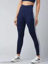 Blue double pati 2500 printed net lycra workout trousers for women, ankle length stretchable striped jeggings | yoga track pants | free size 28-34in