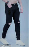 Black denim knee-cut jeans for men by Shriradhe Enterprises, perfect fit and style. Solid design, India origin