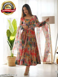 Trendy Bollywood-themed Organza Kurta Set & Pants for Girls (Red) - Stitched net with elasticated waist, three-quarter sleeves. Pack of 3