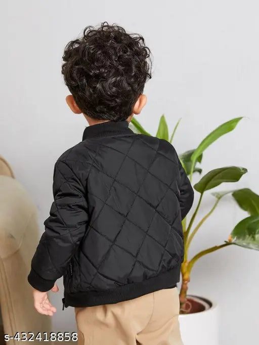 Black kids winter jacket, self-design polyester coat pack of 1 for boys ages 3-4 to 10-11 years, warm and stylish clothing on hangar