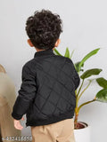 Black kids winter jacket, self-design polyester coat pack of 1 for boys ages 3-4 to 10-11 years, warm and stylish clothing on hangar