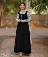 black georgette gown1, short sleeves, solid net, pastel shades, Indian-made