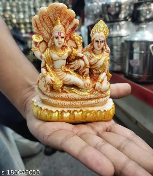 Graceful resin Laxmi Narayan idols, 4.5cm each, handmade by skilled artisans, Indian spiritual symbol for wealth, prosperity, and protection