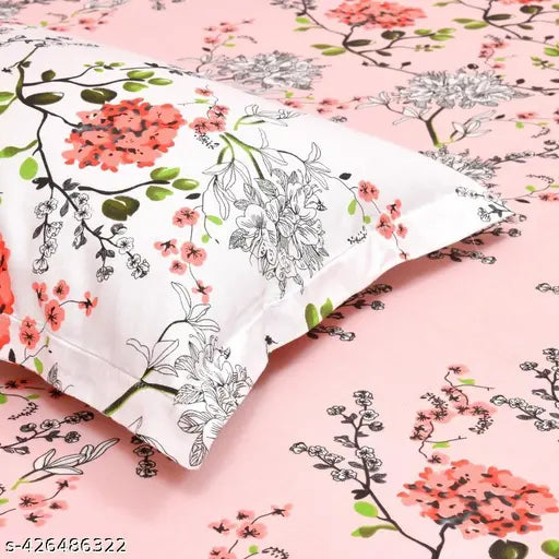 Haus Kinder floral double pink cotton bedsheet, includes 2 pillow covers - premium quality for a cool, comfortable sleep
