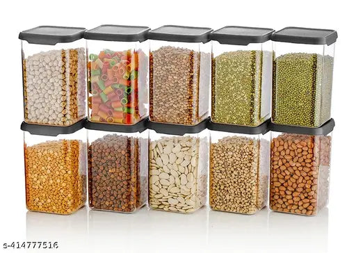 Black airtight kitchen storage containers (1100ml each, pack of 12) - Unbreakable square shape for spice and masala storage in the fridge