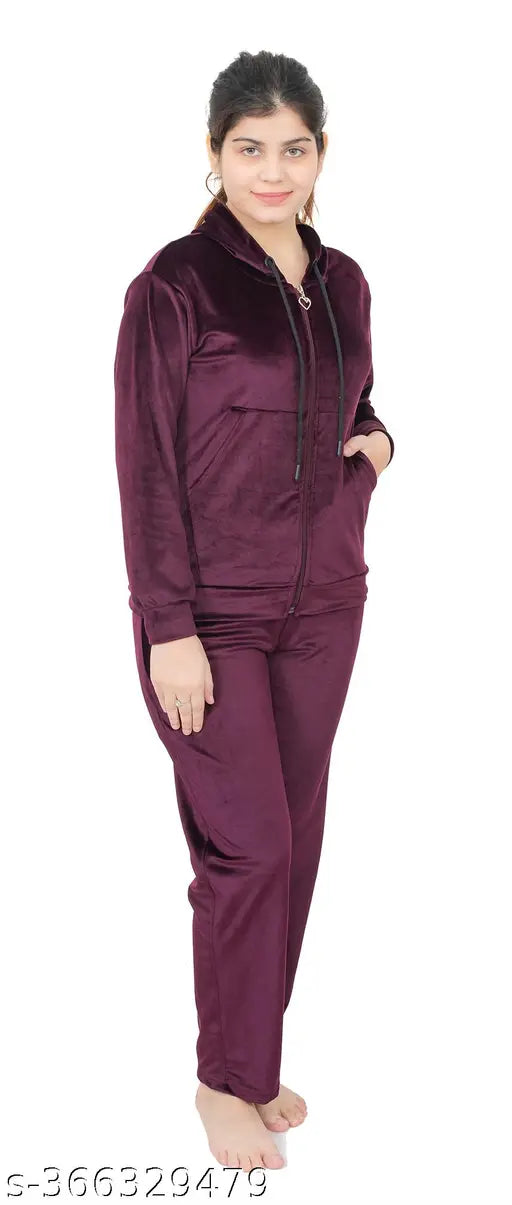 Velvet Dartline Winter wear night suit, super soft women's pyjamas in solid color